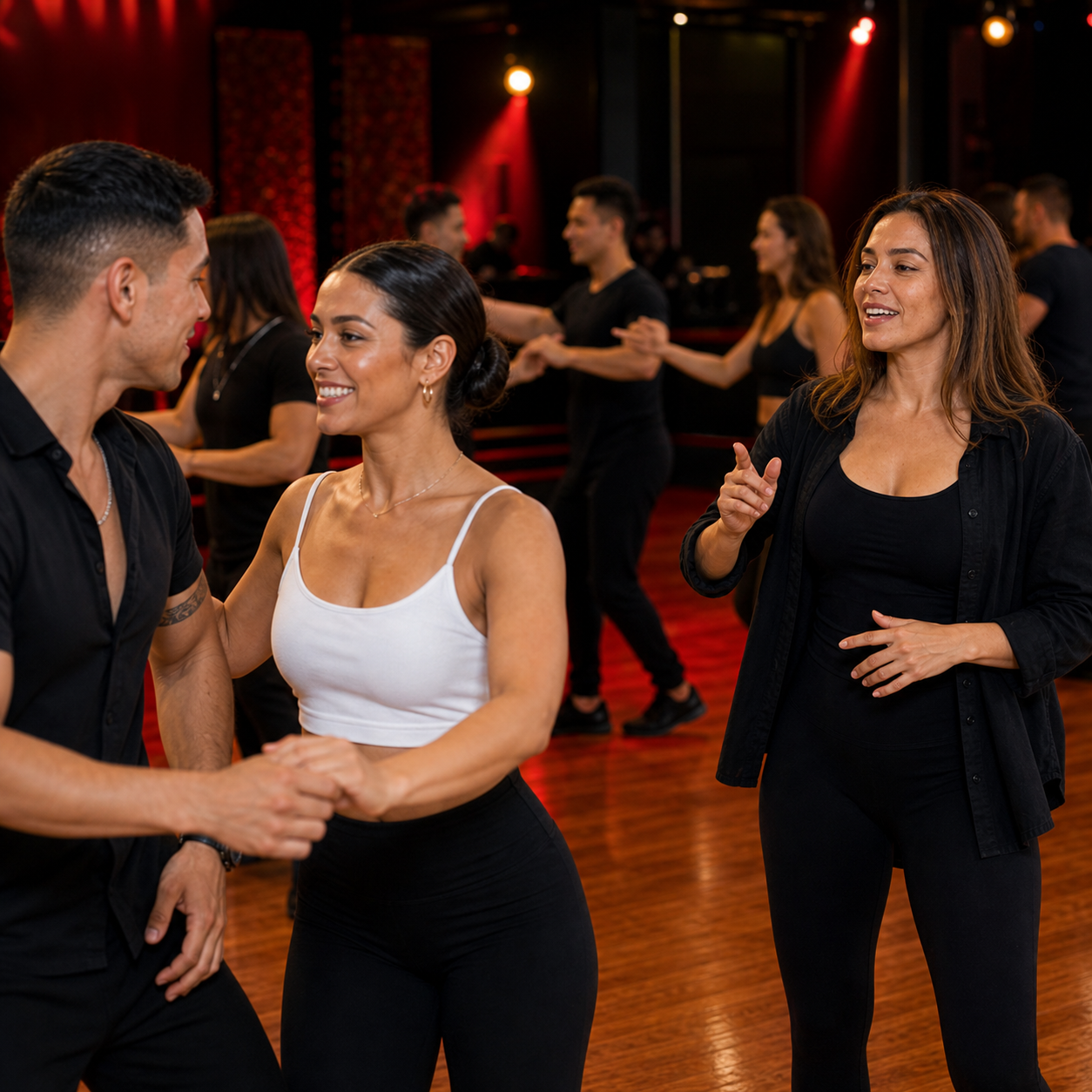 Camila cueing students during a lively Salsa social night.