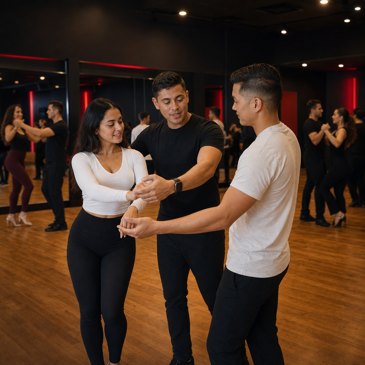 Bachata coaching during a partnerwork class.