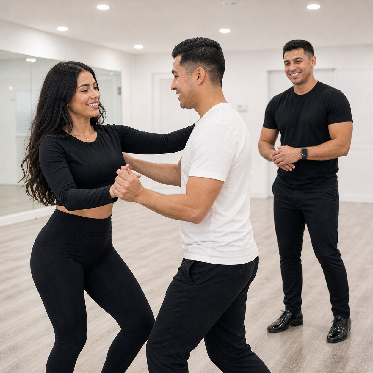Students practicing Bachata connection.