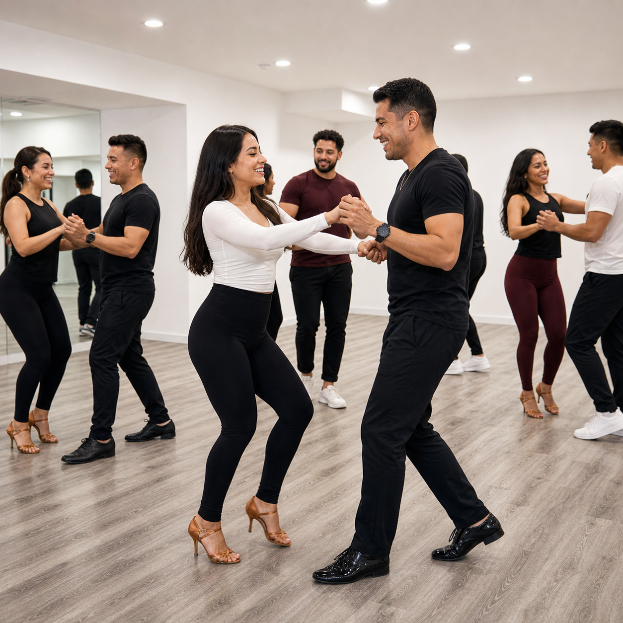 Students social dancing in the studio.